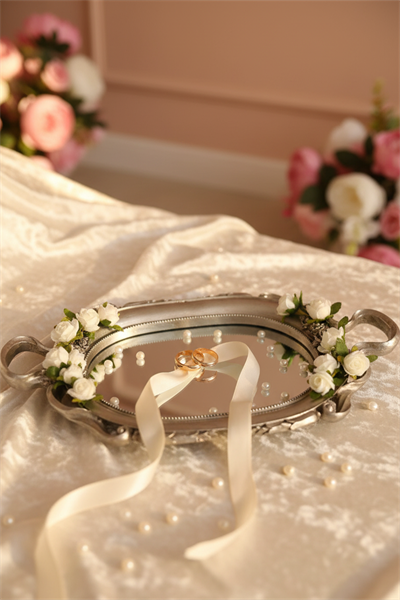 Şık Oymalı Hediyelik Aynalı Klasik Sunum Tepsi