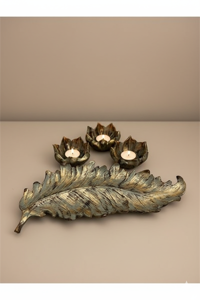 Yapraklı Üçlü Dekoratif Hediyelik Lotus Çiçek