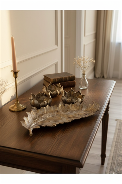 Yapraklı Üçlü Dekoratif Lotus Çiçek Hediye Seti