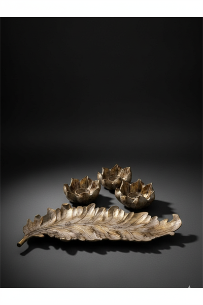 Yapraklı Üçlü Dekoratif Lotus Çiçek Hediye Seti