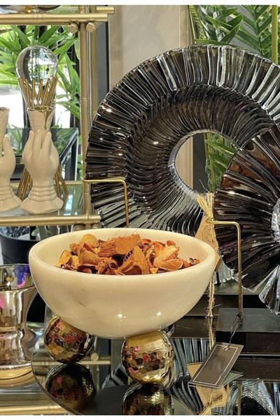 Beyaz Mermer Gold Pirinç Top Detayli Kase