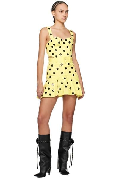 AREA - Bustier Ruffled Studded Denim Mini Skirt