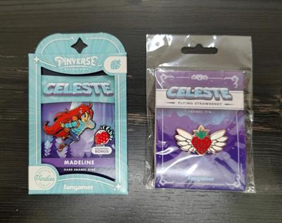 PINVERSE Celeste Madeline Çilek Figürlü Rozet Paketi + Koleksiyon Kartı + Çıkartmalar