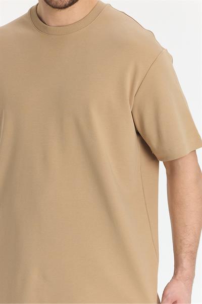 2857 Massimo Erkek Camel %100 Supima Pamuk Çekmeyen Kumaş Regular Fit Bisiklet Yaka Tişört