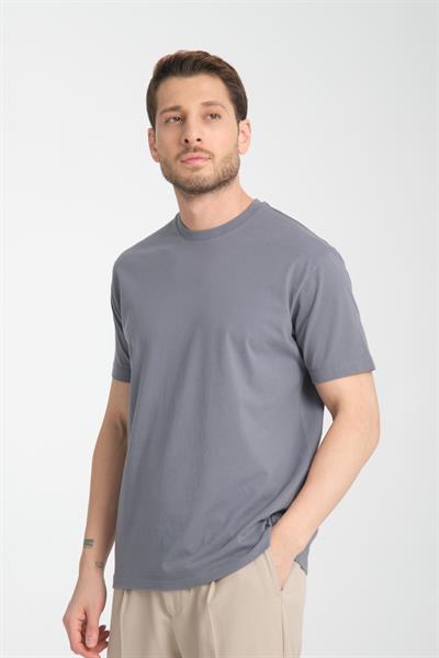 2857 Massimo Erkek Gri %100 Supima Pamuk Esnek Kumaş Regular Fit Bisiklet Yaka Tişört