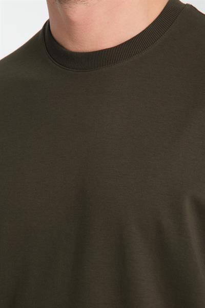 2857 Massimo Erkek Haki %100 Supima Pamuk Esnek Kumaş Regular Fit Bisiklet Yaka Tişört
