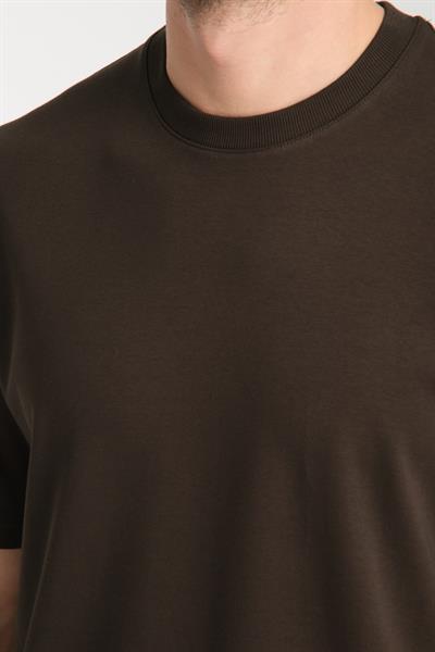 2857 Massimo Erkek Kahverengi %100 Supima Pamuk Esnek Kumaş Regular Fit Bisiklet Yaka Tişört