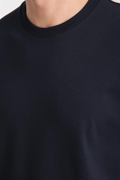 2857 Massimo Erkek Koyu Lacivert %100 Supima Pamuk Esnek Kumaş Regular Fit Bisiklet Yaka Tişört