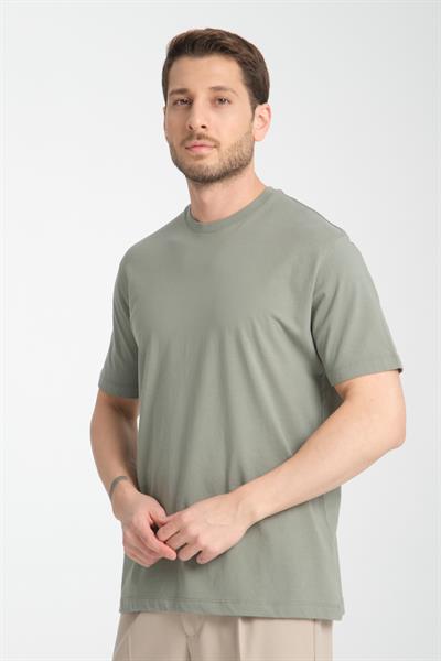 2857 Massimo Erkek Yeşil %100 Supima Pamuk Esnek Kumaş Regular Fit Bisiklet Yaka Tişört