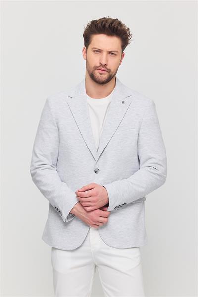 3115 Erkek Açık Gri Esnek Likralı Pamuk Karışımlı Slim Fit İlkbahar-Yaz Spor Blazer Ceket