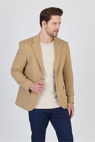 3115 Erkek Açık Vizon Esnek Likralı Pamuk Karışımlı Slim Fit İlkbahar-Yaz Spor Blazer Ceket