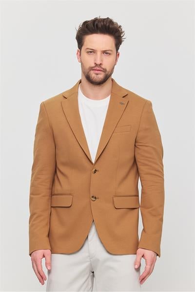 3115 Erkek Camel Esnek Likralı Pamuk Karışımlı Slim Fit İlkbahar-Yaz Spor Blazer Ceket