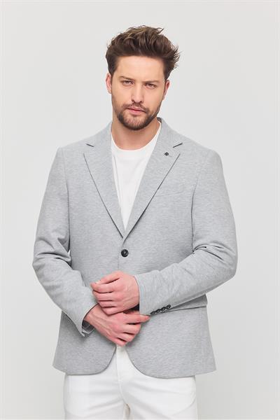3115 Erkek Gri Esnek Likralı Pamuk Karışımlı Slim Fit İlkbahar-Yaz Spor Blazer Ceket