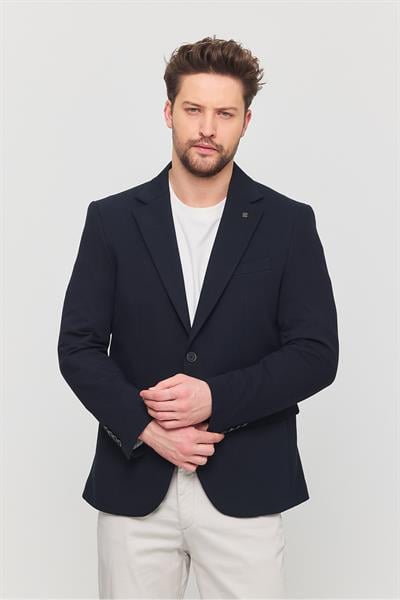 3115 Erkek Lacivert Esnek Likralı Pamuk Karışımlı Slim Fit İlkbahar-Yaz Spor Blazer Ceket