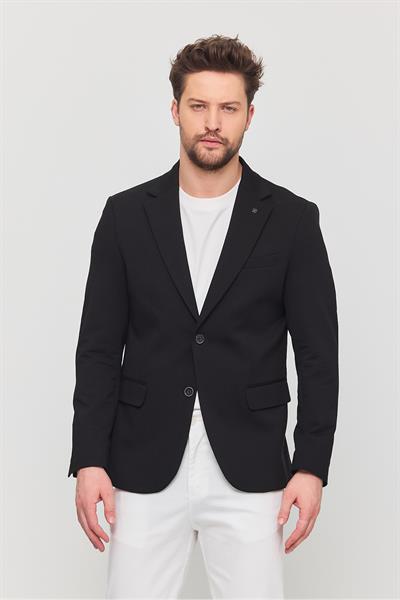 3115 Erkek Siyah Esnek Likralı Pamuk Karışımlı Slim Fit İlkbahar-Yaz Spor Blazer Ceket