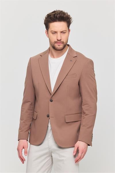 3115 Erkek Vizon Esnek Likralı Pamuk Karışımlı Slim Fit İlkbahar-Yaz Spor Blazer Ceket