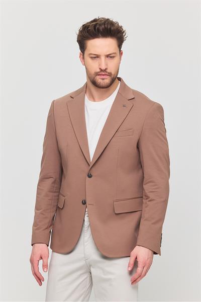 3115 Erkek Vizon Esnek Likralı Pamuk Karışımlı Slim Fit İlkbahar-Yaz Spor Blazer Ceket