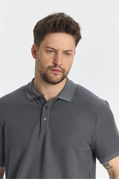 360 Esnek Waffle Düğmeli Polo Yaka Erkek Regular Fit Polo Yaka T-Shirt 100% Pamuk