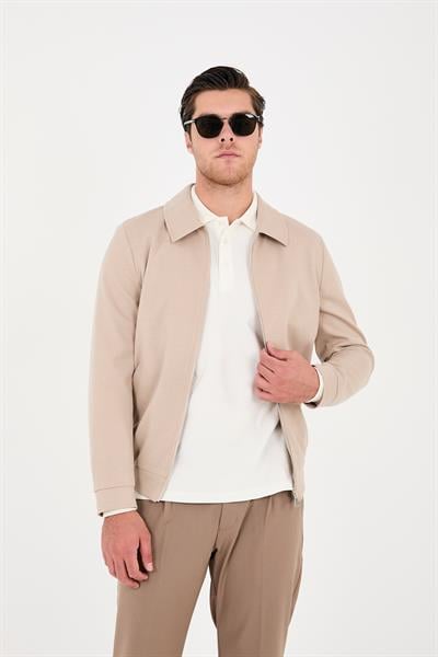 360 Esneyen Örme Erkek Fermuarlı Standart Fit Polo Yaka Ceket Mont