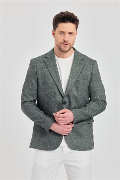Abdia Erkek Gri Balıksırtı Desenli Slim Fit Spor Blazer Ceket