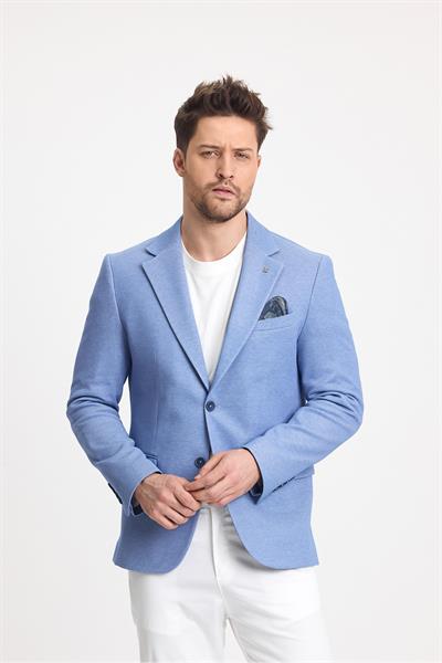 Abrines Erkek İndigo Pamuklu Likralı Esneyen Kumaşlı Slim Fit Spor Blazer Ceket