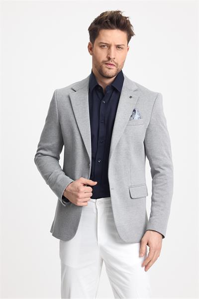 Abrines Erkek Koyu Gri Pamuklu Likralı Esneyen Kumaşlı Slim Fit Spor Blazer Ceket