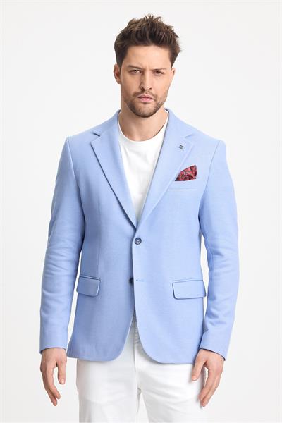 Abrines Erkek Mavi Pamuklu Likralı Esneyen Kumaşlı Slim Fit Spor Blazer Ceket