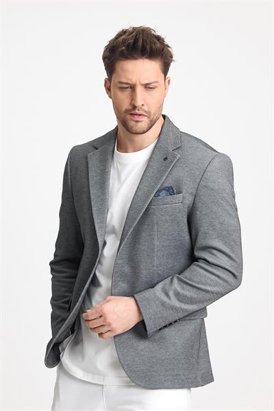Abrines Erkek Siyah-Gri Pamuklu Likralı Esneyen Kumaşlı Slim Fit Spor Blazer Ceket