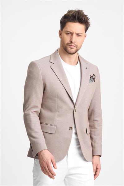 Abrines Erkek Sütlü Kahverengi Pamuklu Likralı Esneyen Kumaşlı Slim Fit Spor Blazer Ceket