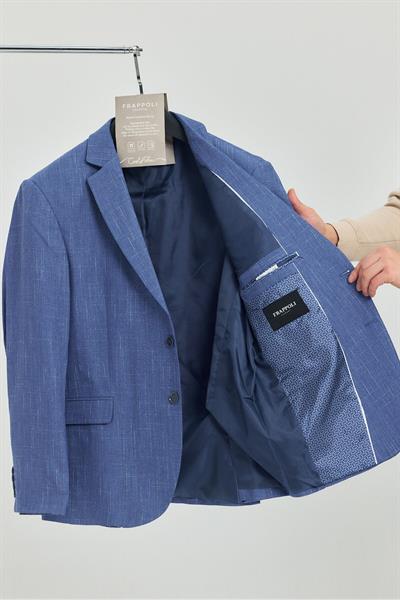 Acario Erkek Mavi Mono Yaka Slim Fit Blazer Ceket (Büyük Beden - Battal)