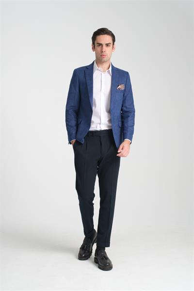 Adelfo Erkek Mavi Diagonel Süet Slim Fit Mono Yaka Spor Blazer Ceket
