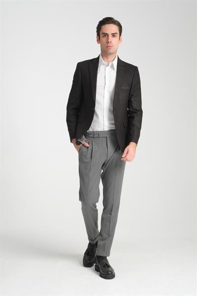 Adelfo Erkek Siyah Diagonel Süet Slim Fit Mono Yaka Spor Blazer Ceket