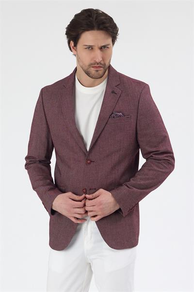 Adelmiro Erkek Bordo Yazlık Mono Yaka Slim Fit Keten Görünümlü Blazer Ceket