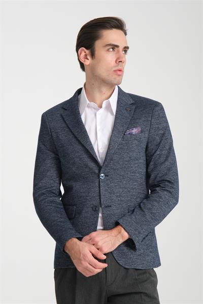 Aimame Erkek Açık Lacivert Mono Yaka Örme Esnek Likralı Kumaş Blazer Ceket