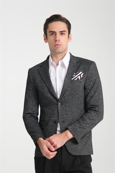 Aimame Erkek Siyah Mono Yaka Örme Esnek Likralı Kumaş Blazer Ceket