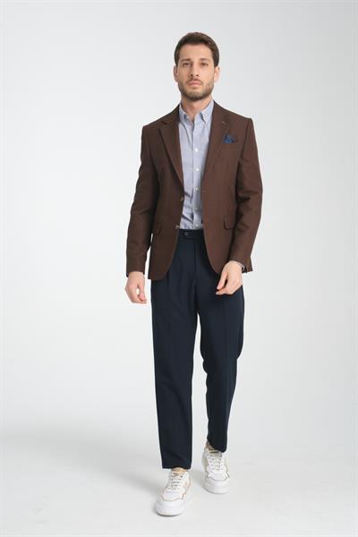 Alfredi Erkek Battal Büyük Beden Kahve Hasır Kumaşlı Blazer Ceket