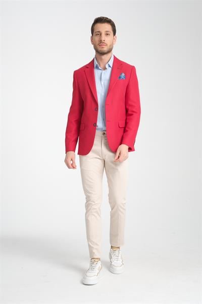 Alfredi Erkek Battal Büyük Beden Red Hasır Kumaşlı Blazer Ceket