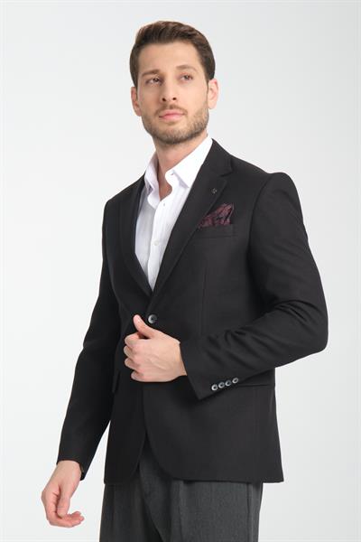 Alfredi Erkek Battal Büyük Beden Siyah Hasır Kumaşlı Blazer Ceket