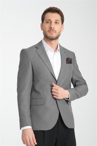 Alfredo Erkek Gri Mono Yaka Keten Desenli Slim Fit Spor Blazer Ceket