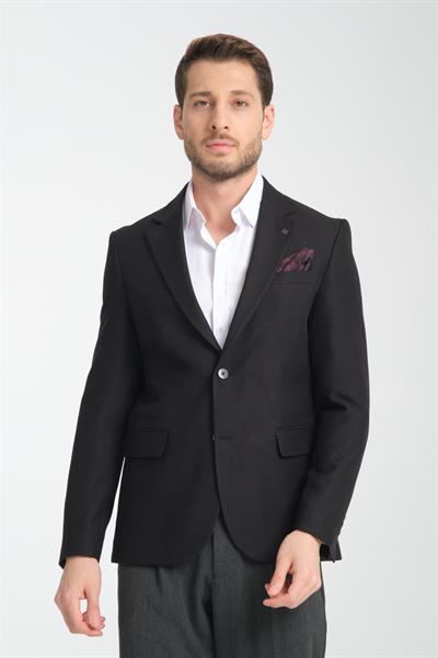 Alfredo Erkek Siyah Mono Yaka Keten Desenli Slim Fit Spor Blazer Ceket