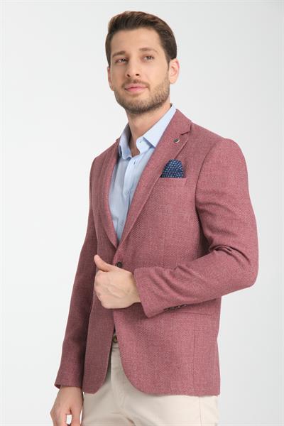 Allegri Erkek Bordo Desenli Slim Fit Mono Yaka Spor Blazer Ceket