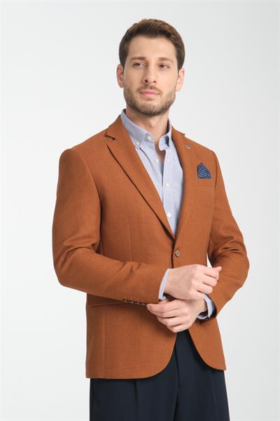 Allegri Erkek Hardal Desenli Slim Fit Mono Yaka Spor Blazer Ceket