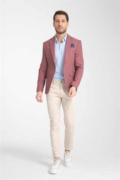 Allegrie Erkek Bordo Battal Büyük Beden Mono Yaka  Desenli  Dar Kesim Blazer Ceket