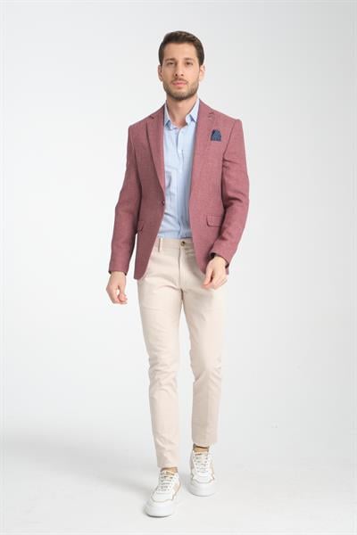 Allegrie Erkek Bordo Battal Büyük Beden Mono Yaka  Desenli  Dar Kesim Blazer Ceket