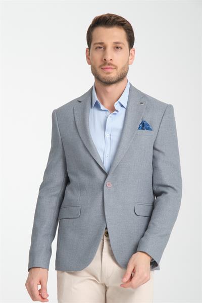 Allegrie Erkek Gri Battal Büyük Beden Mono Yaka  Desenli  Dar Kesim Blazer Ceket