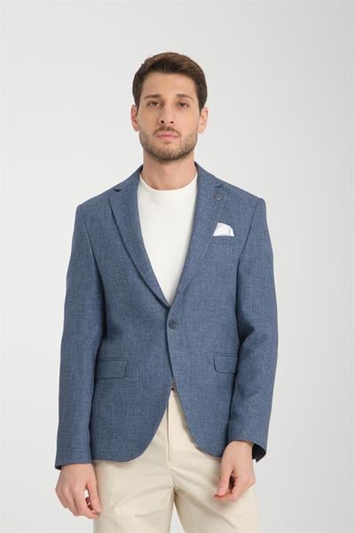 Allegrie Erkek Lacivert Battal Büyük Beden Mono Yaka  Desenli  Dar Kesim Blazer Ceket