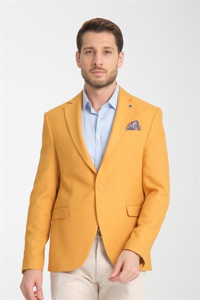 Allegrie Erkek Yellow Battal Büyük Beden Mono Yaka  Desenli  Dar Kesim Blazer Ceket