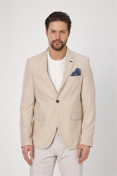 Alturo Erkek Bej İlkbahar-Yaz Petek Desenli Regular Fit Blazer Ceket
