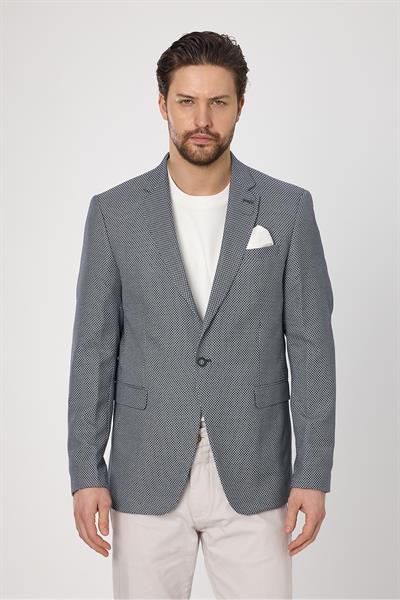 Alturo Erkek Lacivert İlkbahar-Yaz Petek Desenli Regular Fit Blazer Ceket