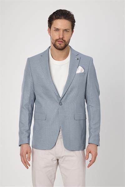 Alturo Erkek Mavi İlkbahar-Yaz Petek Desenli Regular Fit Blazer Ceket